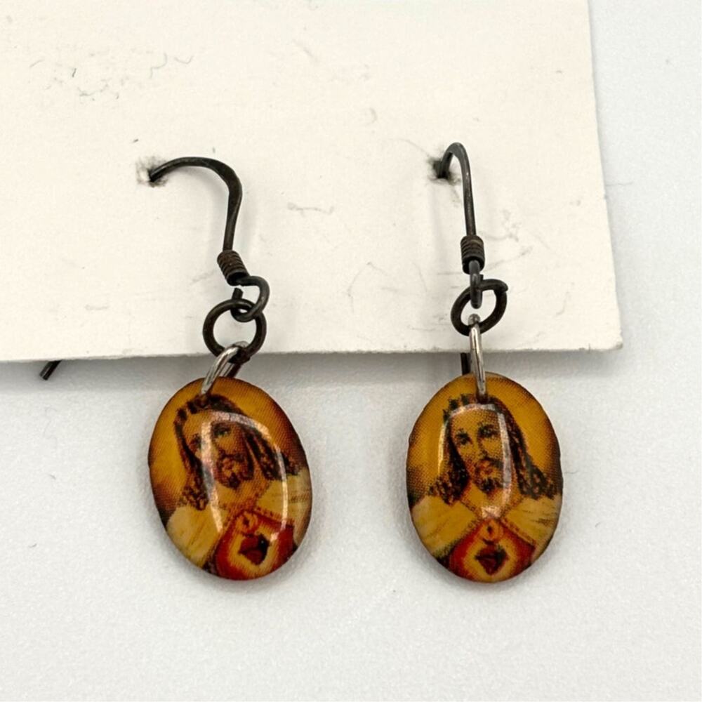 Sterling Silver 925 Dangle Earrings Jesus Religious